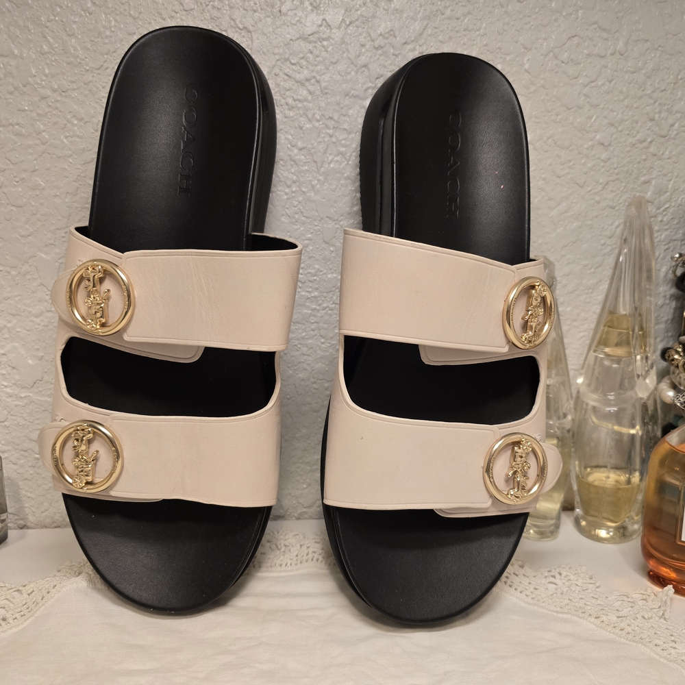 Classic Coach Women's Cream Slide Sandals